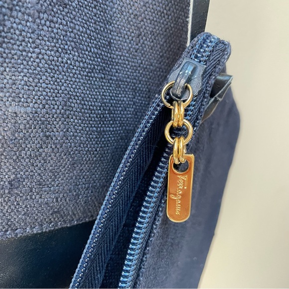 VTG Salvatore Ferragamo Firenze 8 Navy Blue Denim Leather Tote Shoulder Bag - Picture 12 of 14